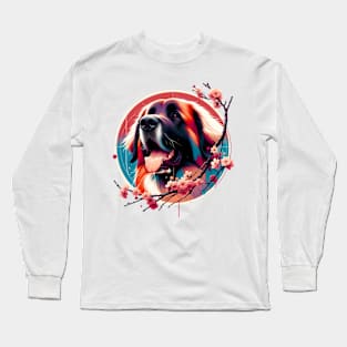 Leonberger Enjoys Spring Amid Cherry Blossoms and Flowers Long Sleeve T-Shirt